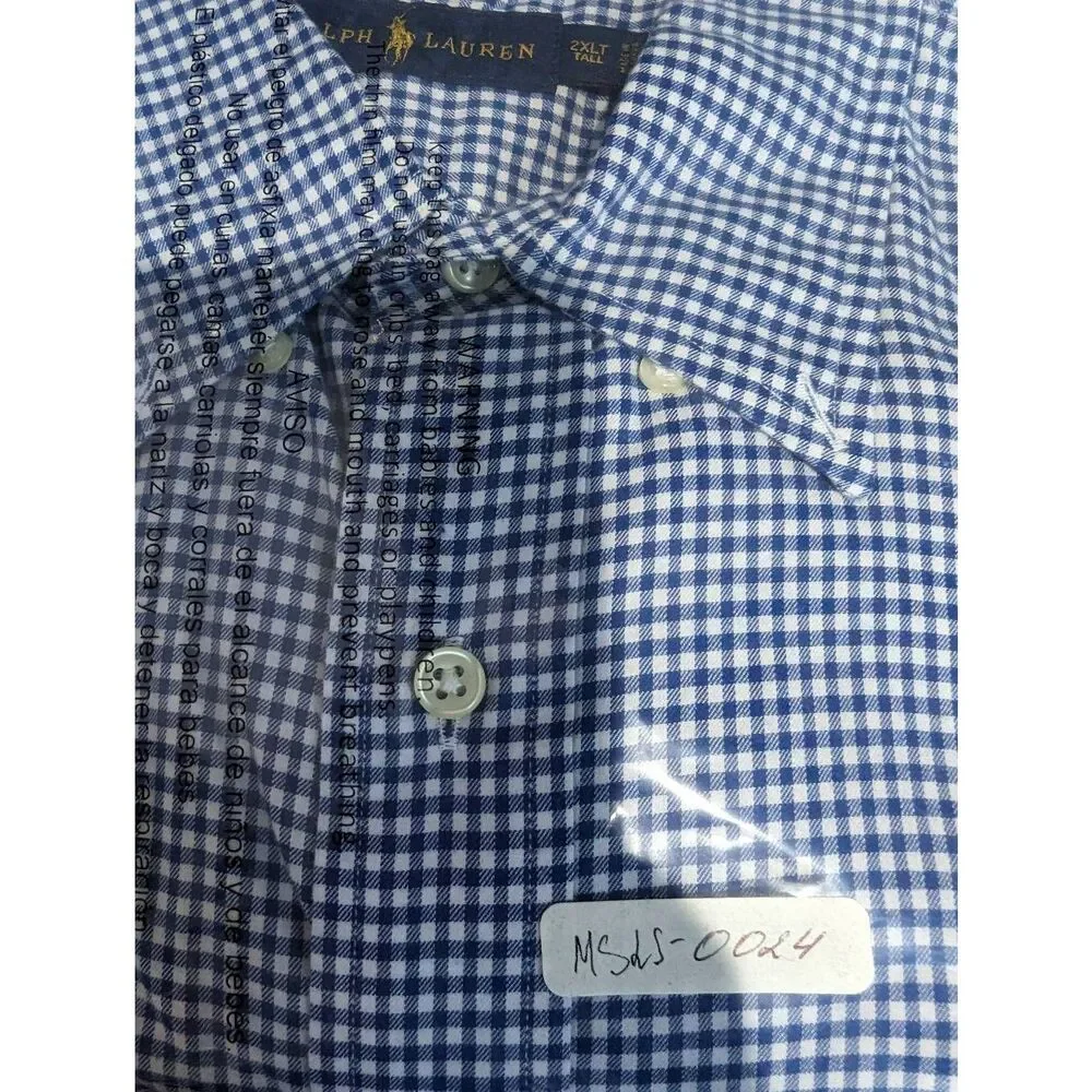 Polo Ralph Lauren Men's Blue Check Long Sleeve Shirt Size 2XLT Two Extra Large T